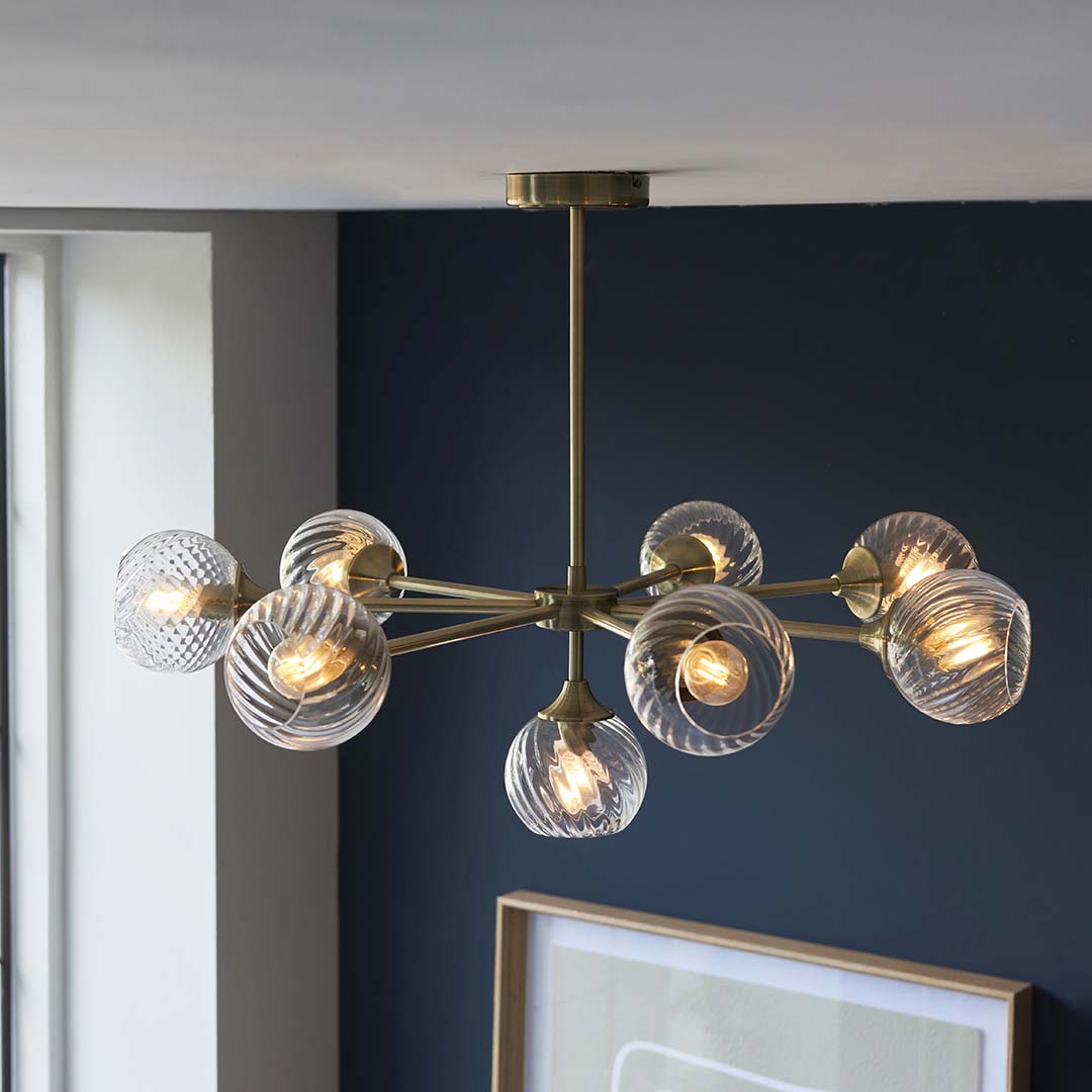 Allegra 8 Light Antique Brass Pendant Ceiling Light