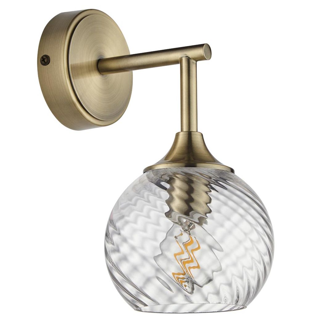 Allegra Antique Brass Wall Light with Twisted Glass Shade