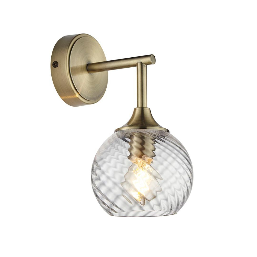 Allegra Antique Brass Wall Light with Twisted Glass Shade