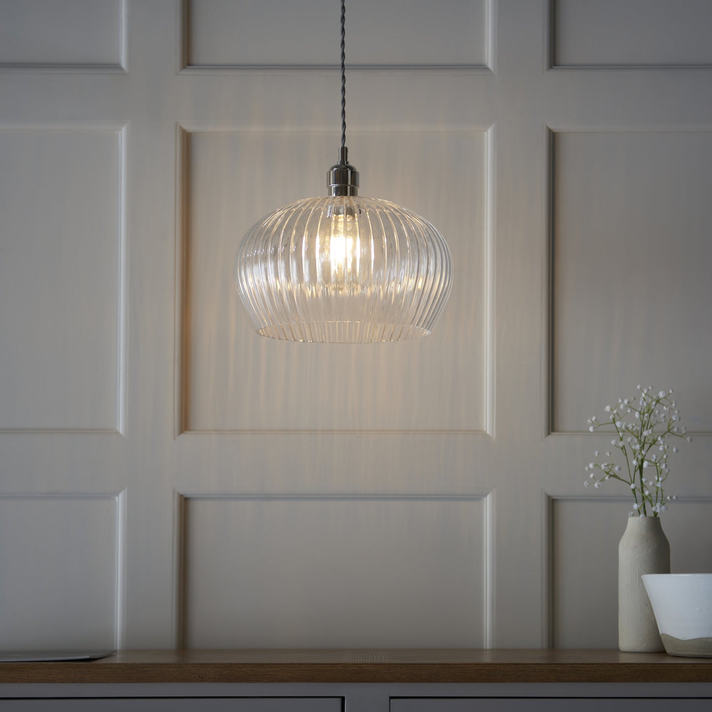 Ribbed Medium Pendant Bright Nickel
