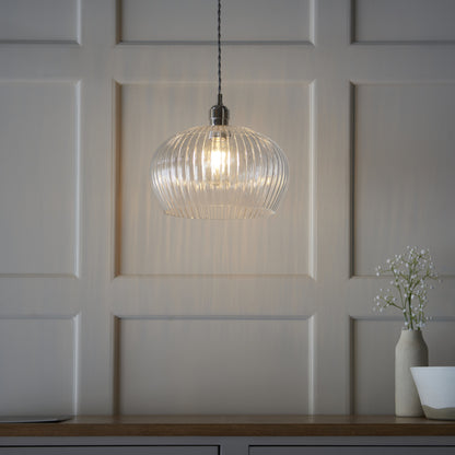 Ribbed Medium Pendant Bright Nickel