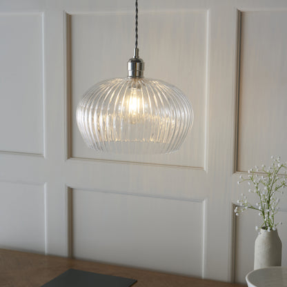 Ribbed Medium Pendant Bright Nickel