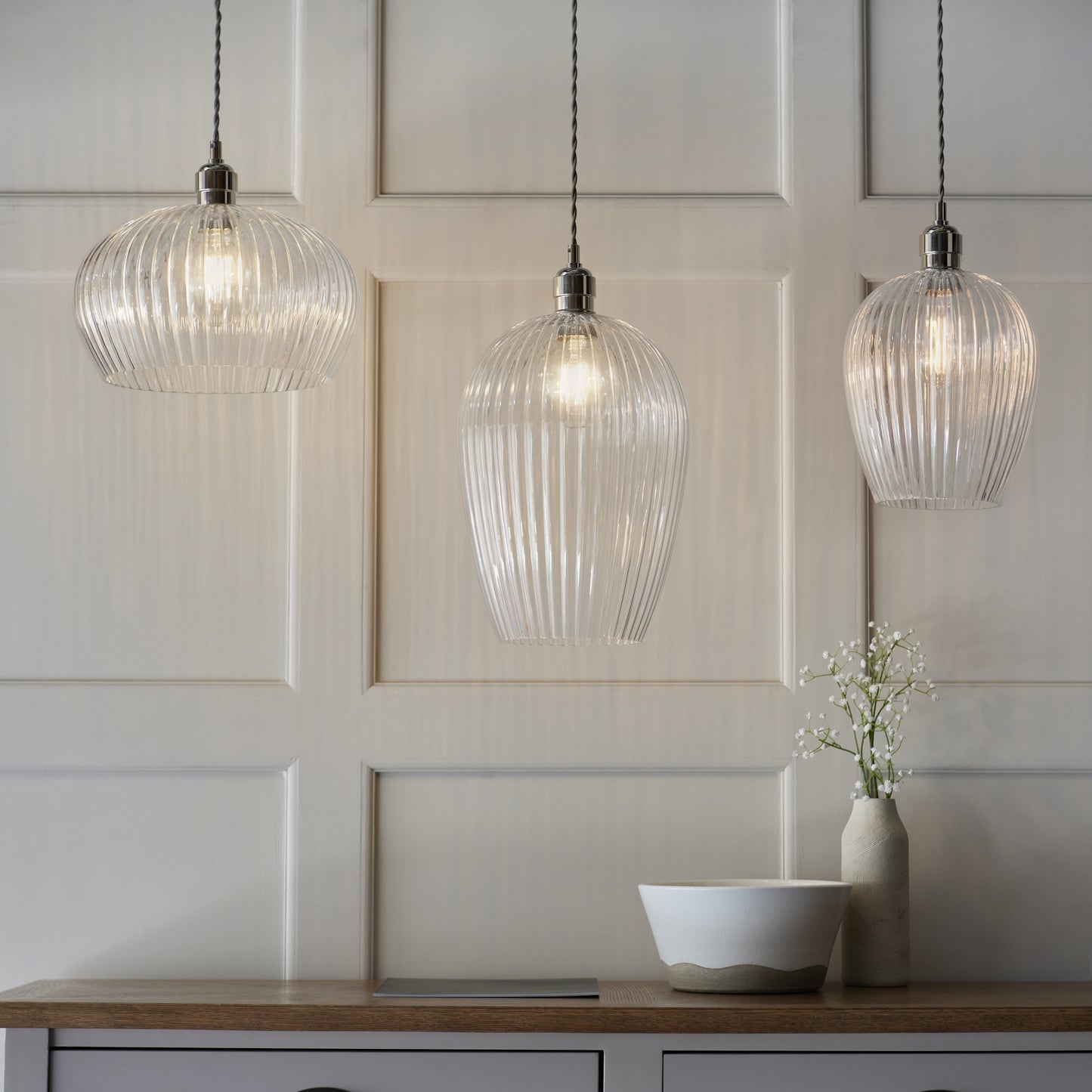 Ribbed Medium Pendant Bright Nickel