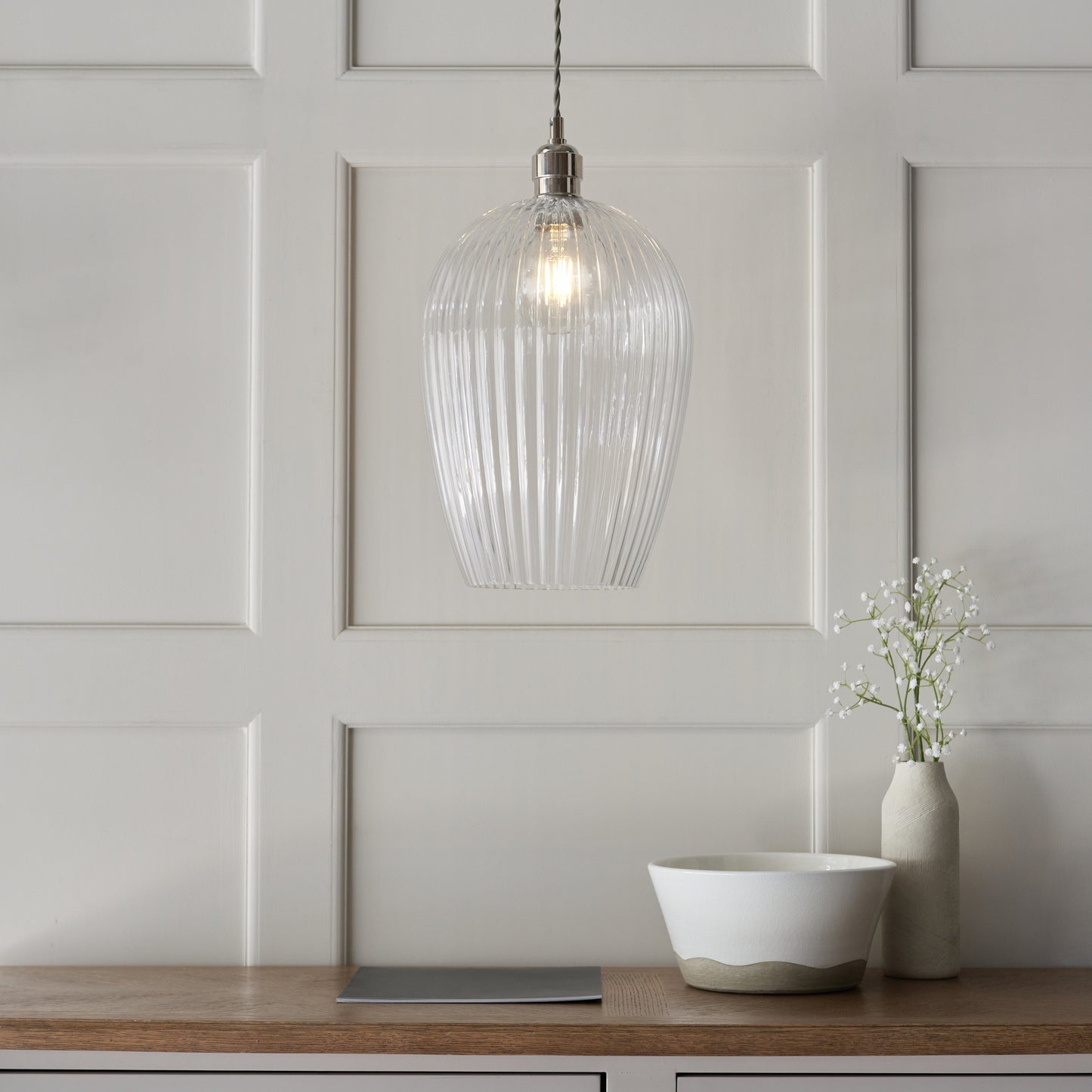 Ribbed Large Pendant Bright Nickel