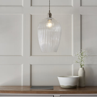 Ribbed Large Pendant Bright Nickel