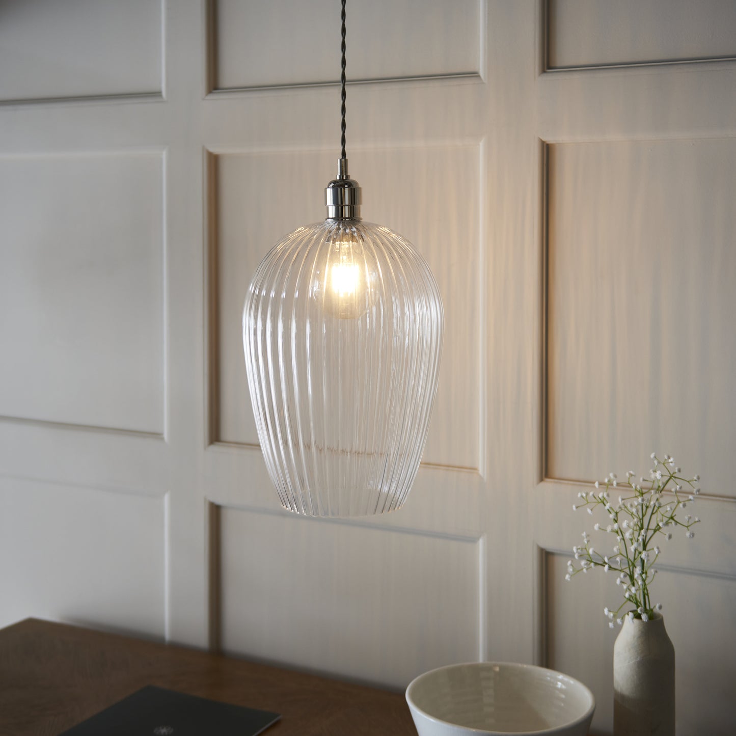 Ribbed Large Pendant Bright Nickel