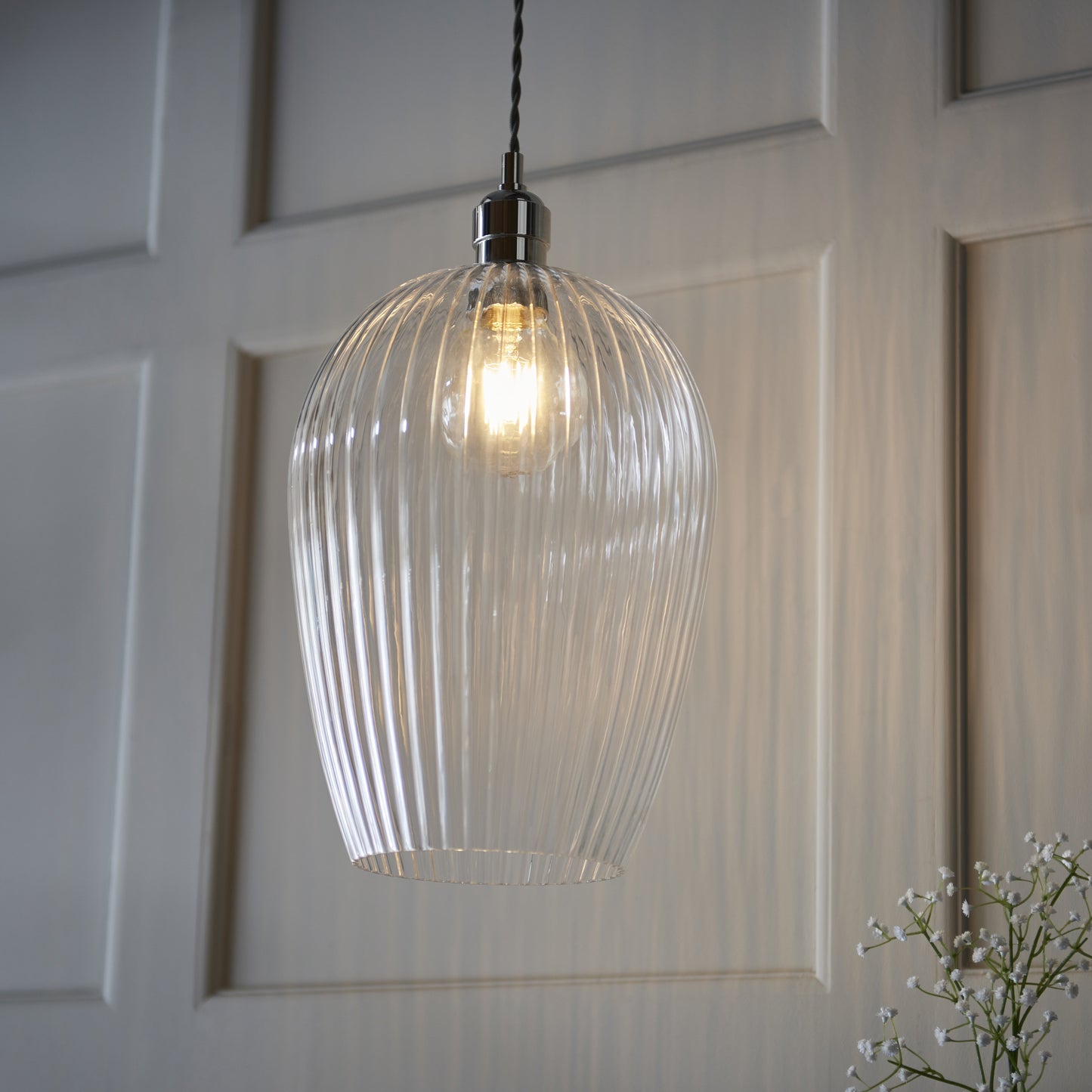 Ribbed Large Pendant Bright Nickel
