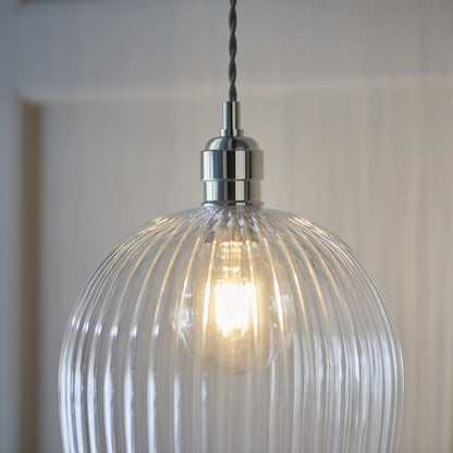 Ribbed Large Pendant Bright Nickel