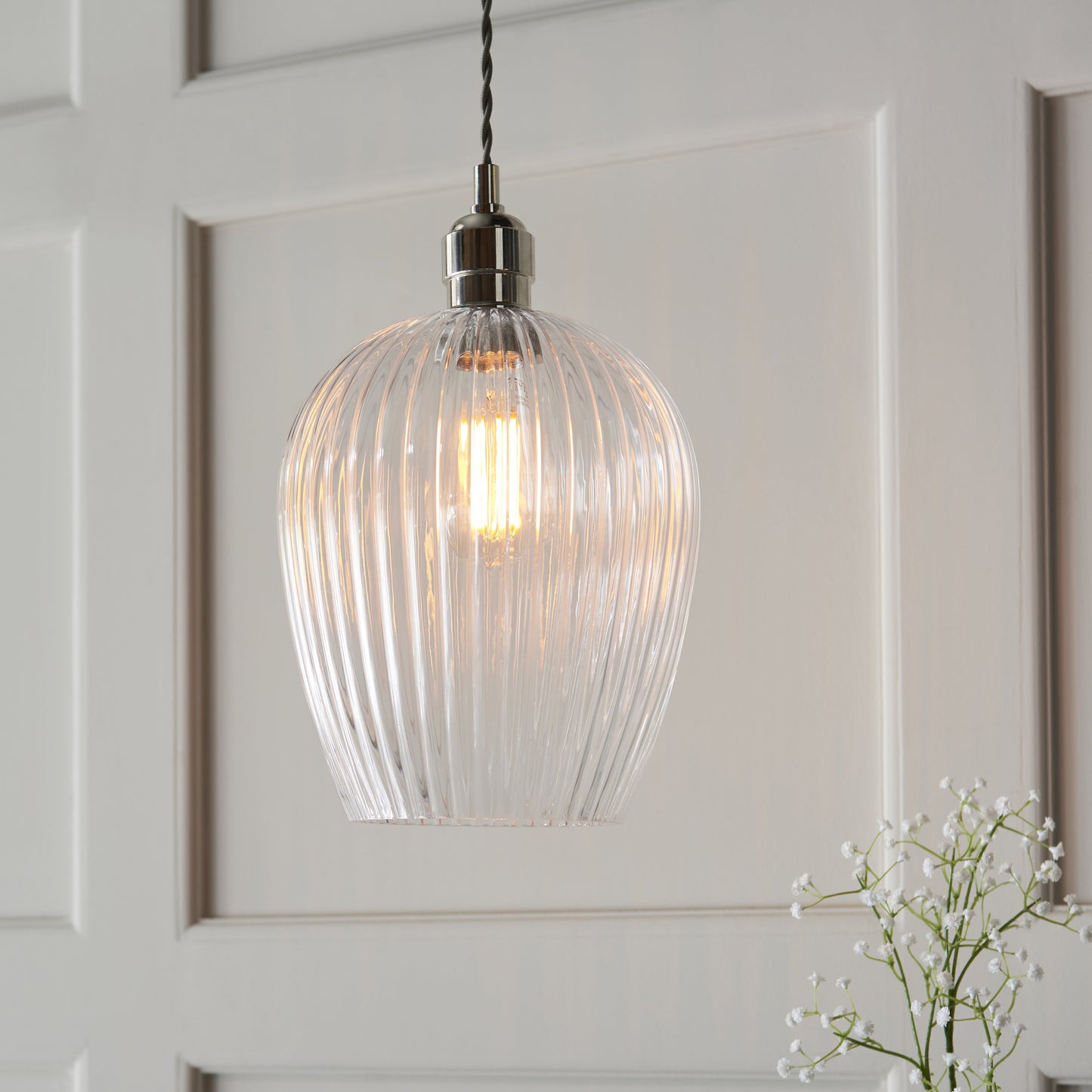 Ribbed Small Pendant Bright Nickel