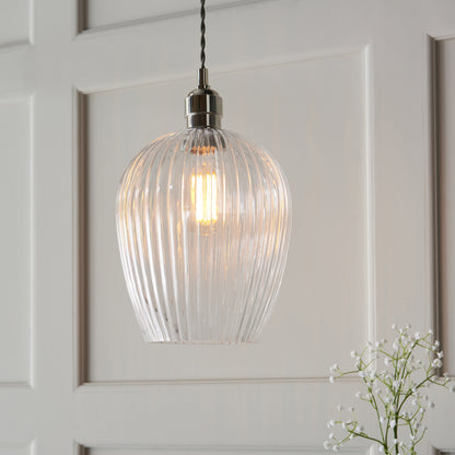 Ribbed Small Pendant Bright Nickel