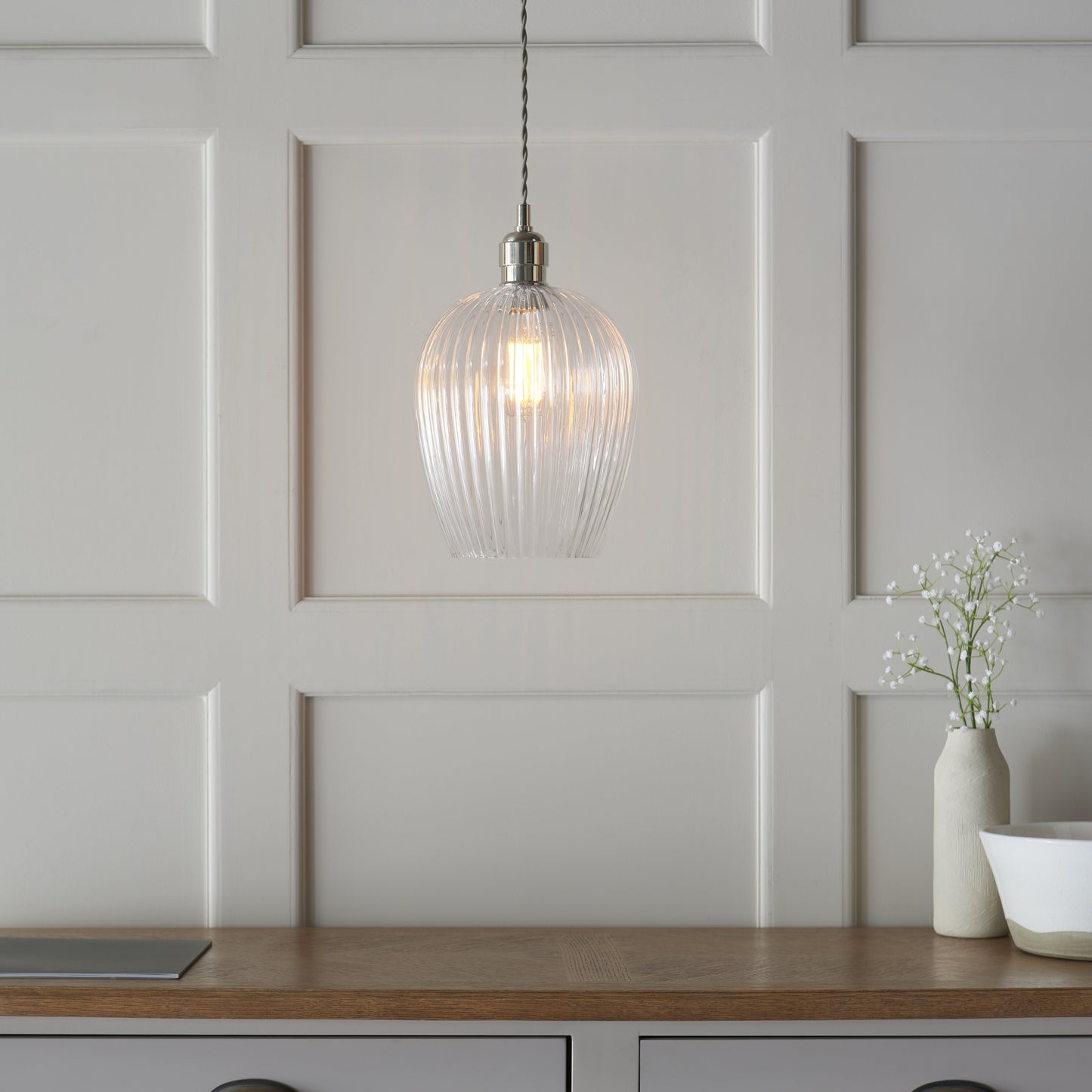 Ribbed Small Pendant Bright Nickel