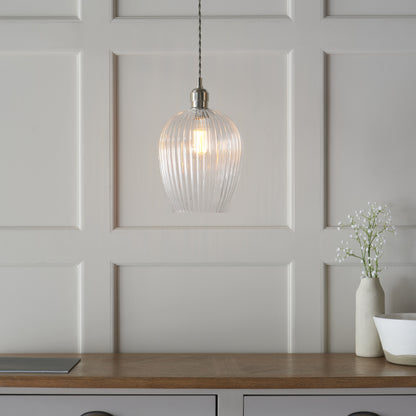 Ribbed Small Pendant Bright Nickel