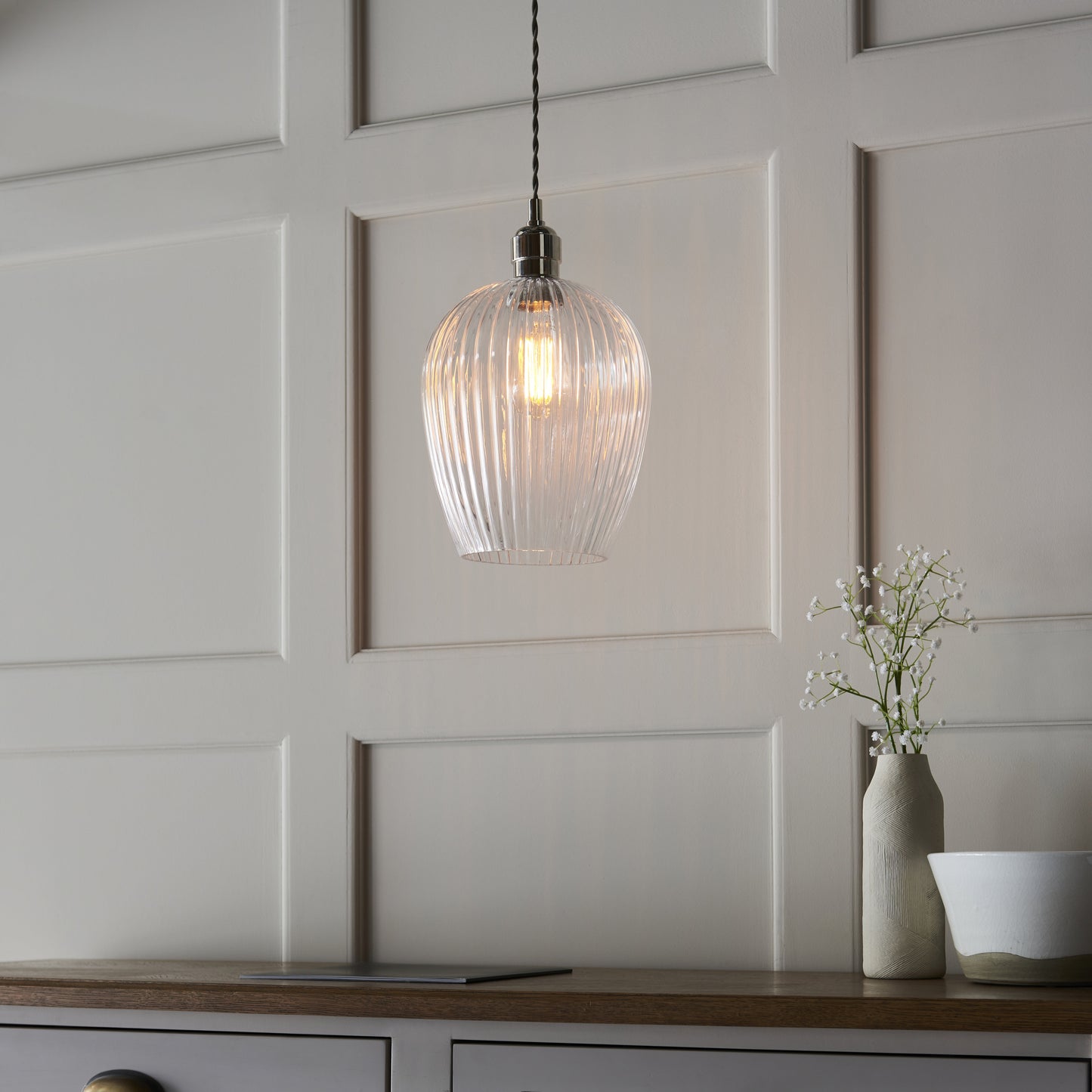 Ribbed Small Pendant Bright Nickel