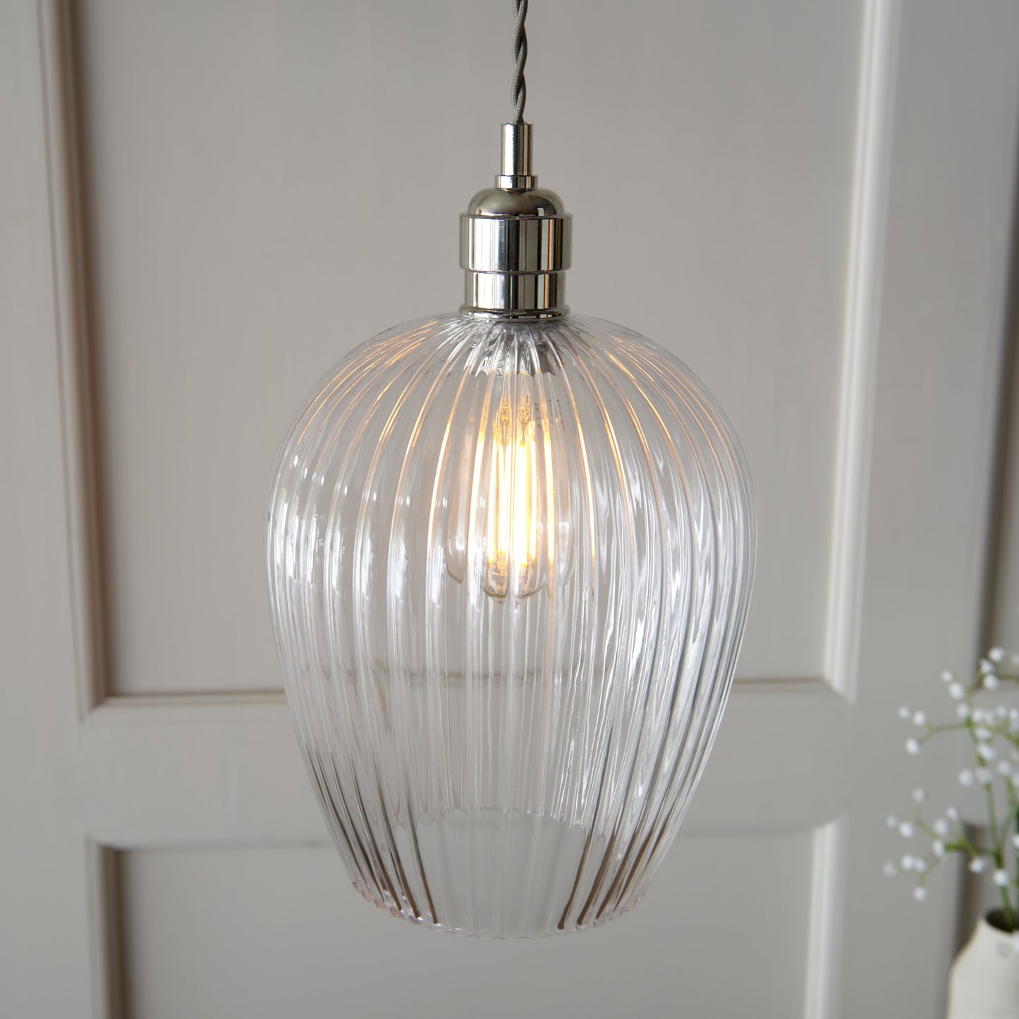Ribbed Small Pendant Bright Nickel