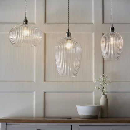 Ribbed Small Pendant Bright Nickel
