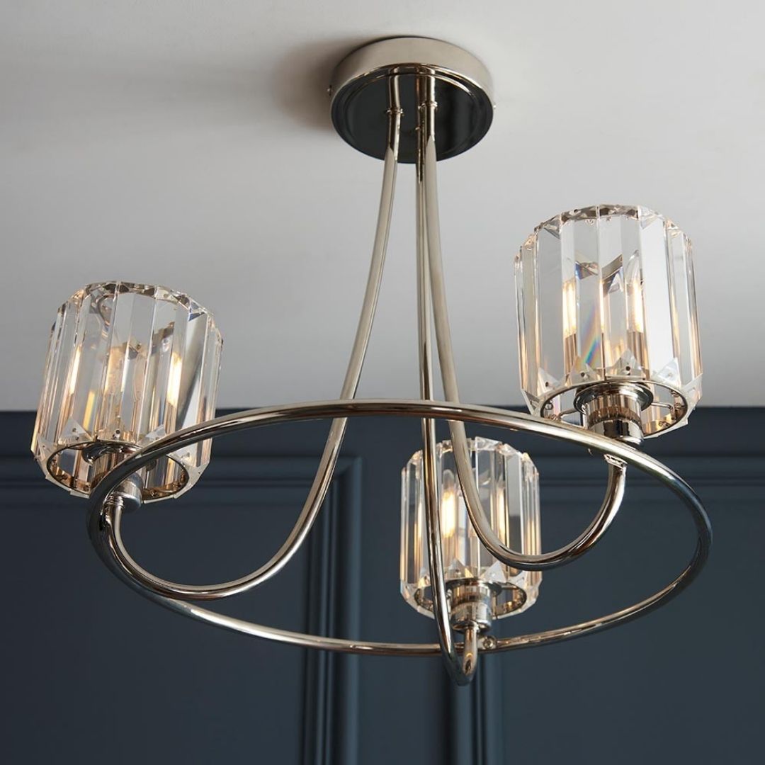 Berenice 3 Light Semi Flush Silver Ceiling Light