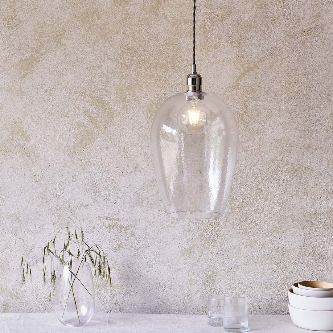 Bindki Hammered Polished Nickel Large Pendant Ceiling Light