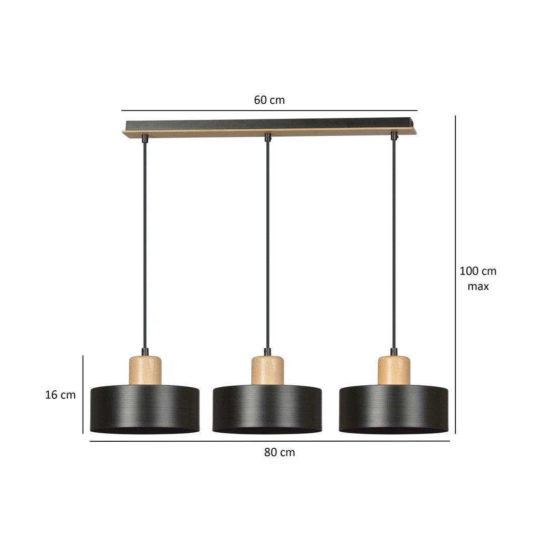 Torin 3 Light Linear Pendant Black