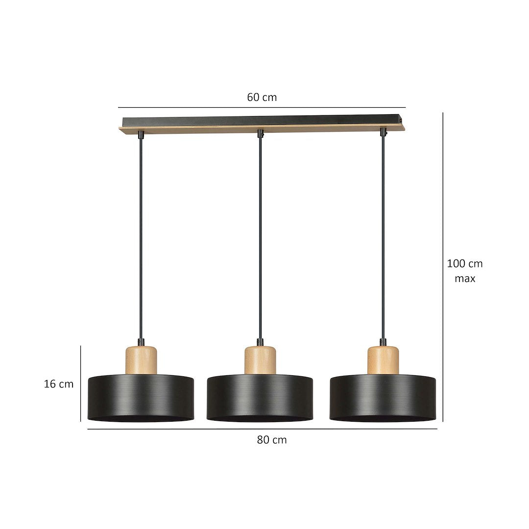 Torin 3 Light Linear Pendant Black