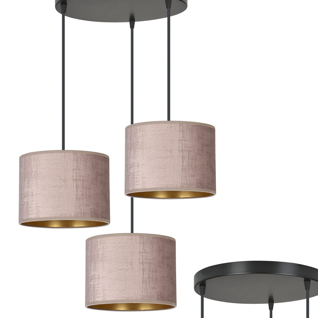 Hilde 3 Light Pendant Black With Taupe Shades