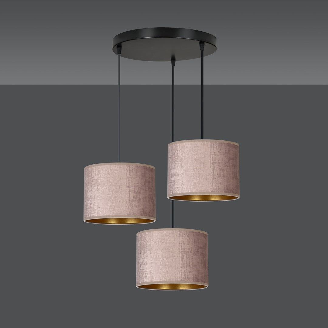 Hilde 3 Light Pendant Black With Taupe Shades