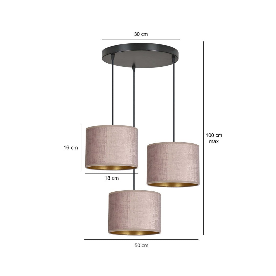 Hilde 3 Light Pendant Black With Taupe Shades