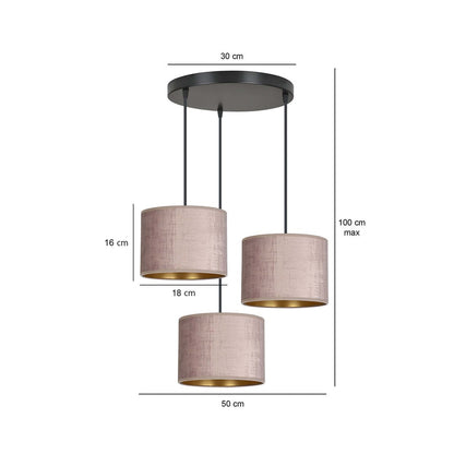 Hilde 3 Light Pendant Black With Taupe Shades