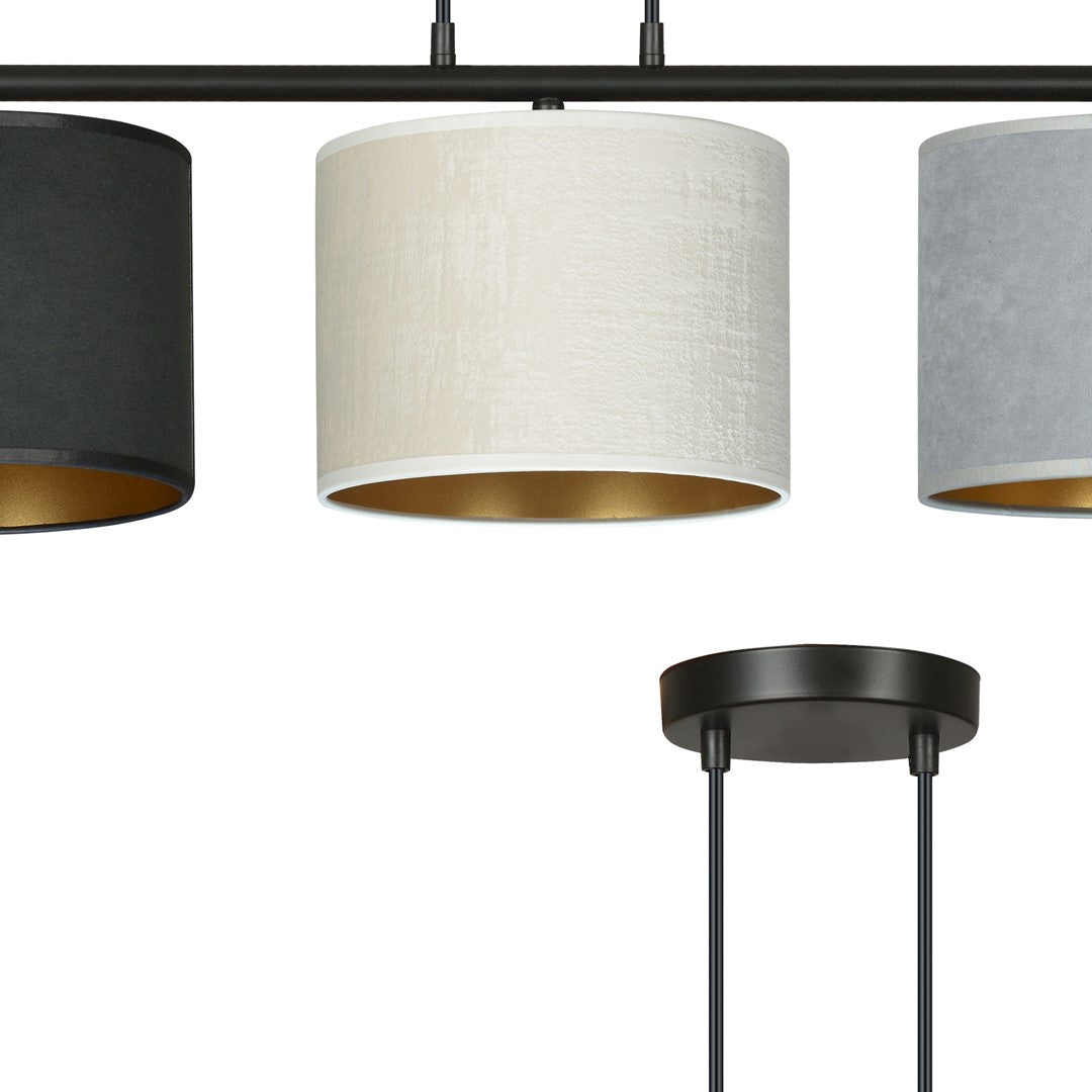 Hilde 3 Light Pendant Black With Netural Shades