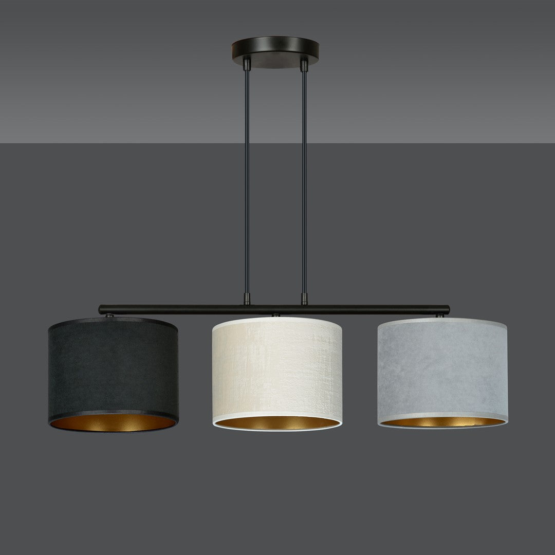 Hilde 3 Light Pendant Black With Netural Shades