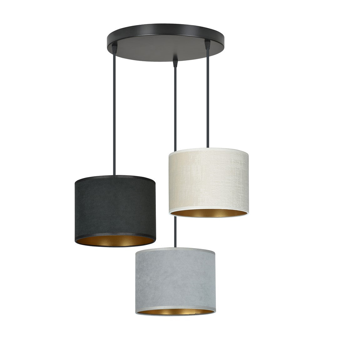 Hilde 3 Light Pendant Black With Netural Shades