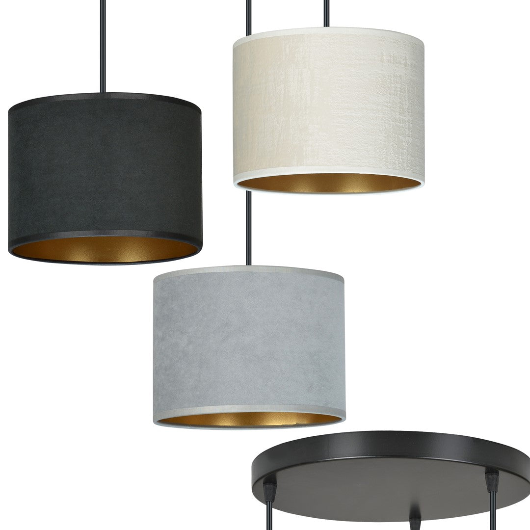 Hilde 3 Light Pendant Black With Netural Shades