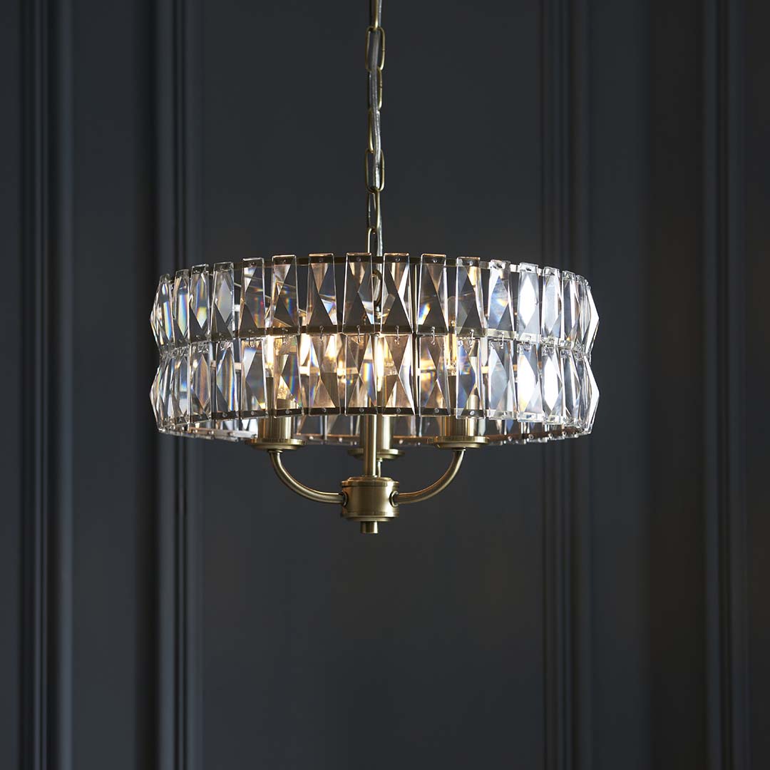 Clifton 3 Light Antique Brass Pendant Ceiling Light