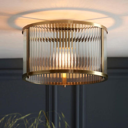 Ridgeton Antique Brass & Glass Flush Ceiling Light