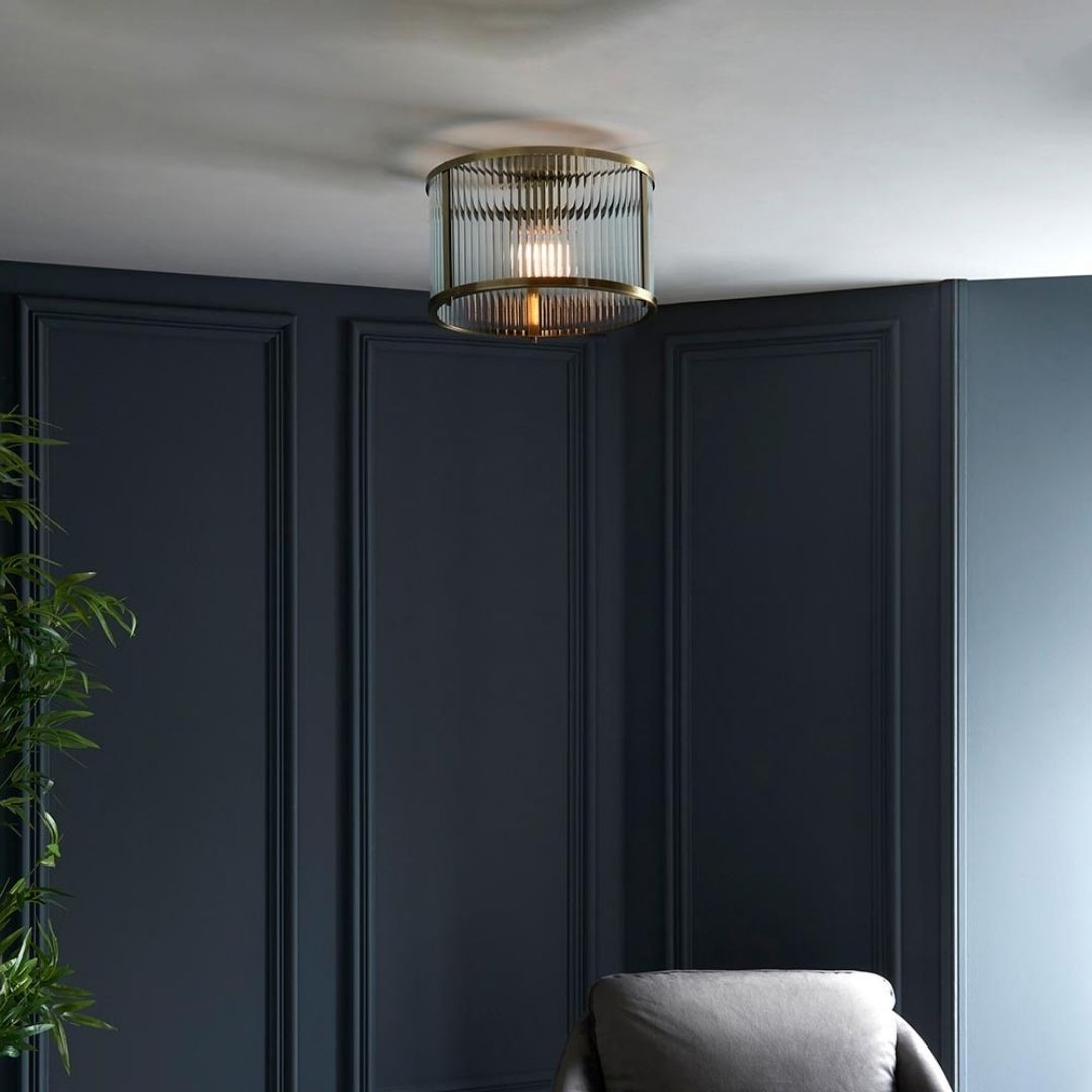 Ridgeton Antique Brass & Glass Flush Ceiling Light