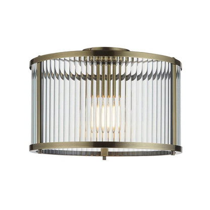 Ridgeton Antique Brass & Glass Flush Ceiling Light