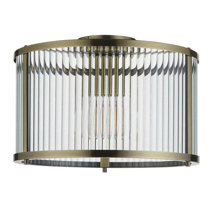 Ridgeton Antique Brass & Glass Flush Ceiling Light