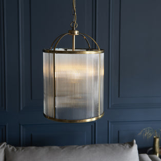 Lambeth Ribbed 4 Light Pendant Antique Brass