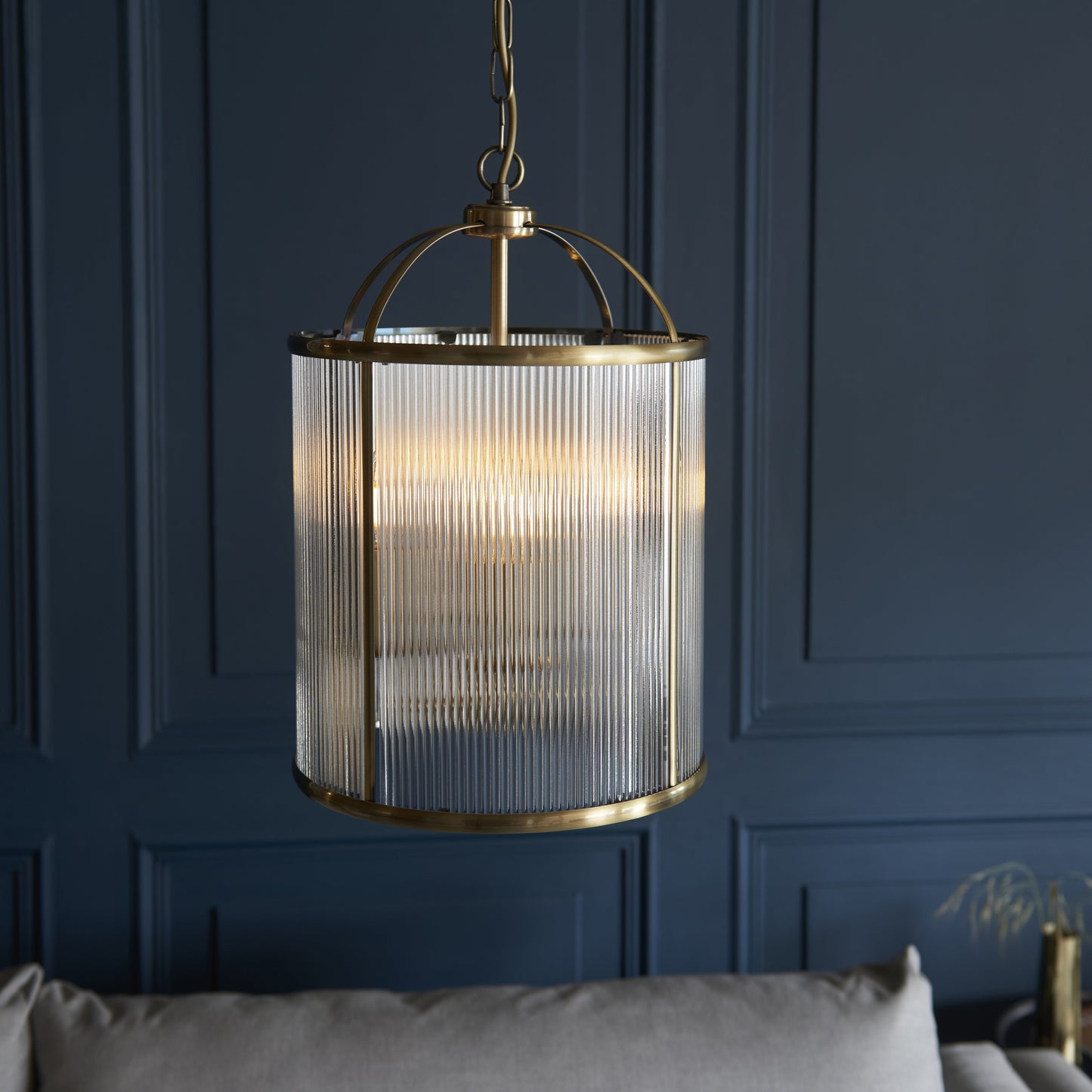Lambeth Ribbed 4 Light Pendant Antique Brass