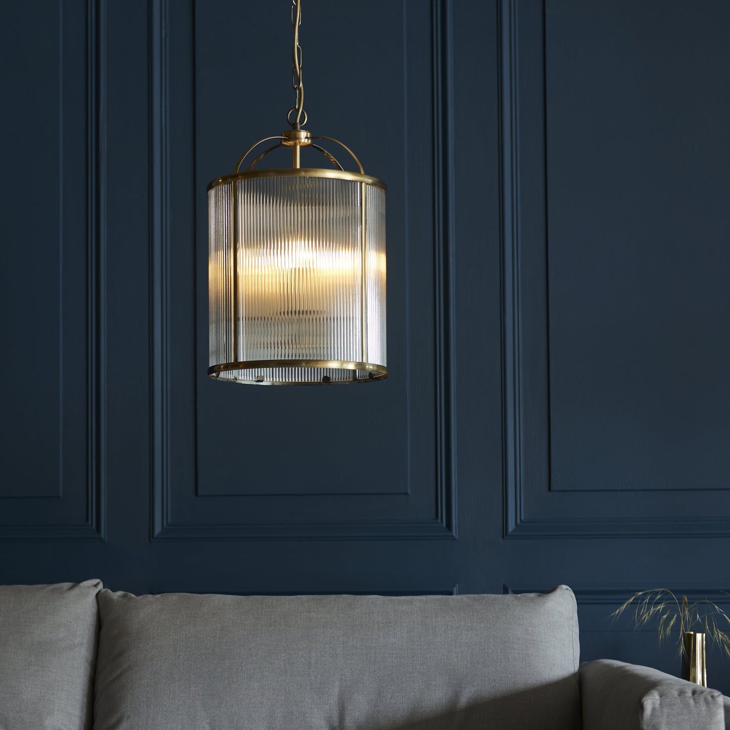 Lambeth Ribbed 4 Light Pendant Antique Brass