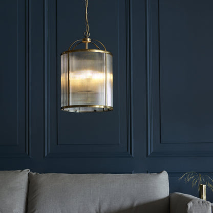 Lambeth Ribbed 4 Light Pendant Antique Brass