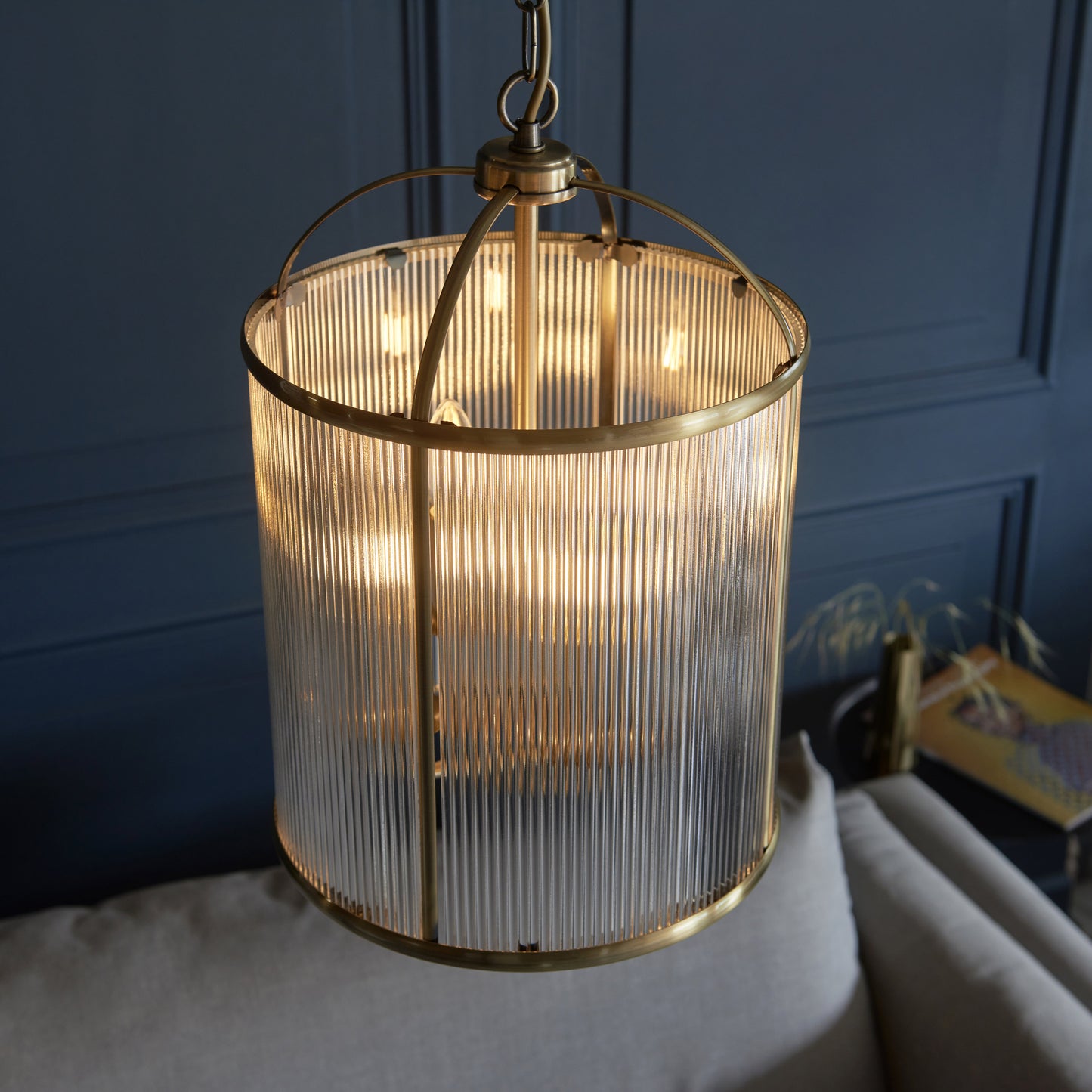Lambeth Ribbed 4 Light Pendant Antique Brass