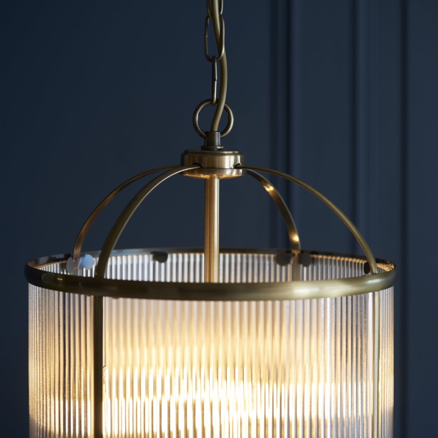 Lambeth Ribbed 4 Light Pendant Antique Brass