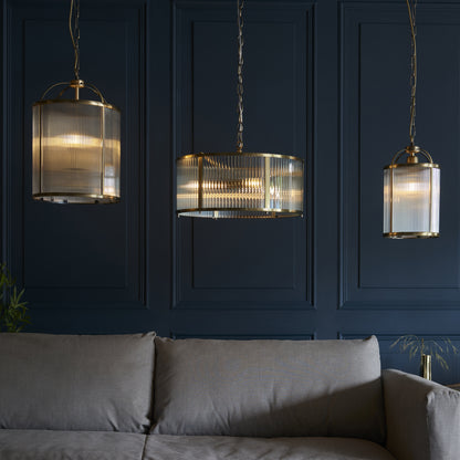 Lambeth Ribbed 4 Light Pendant Antique Brass