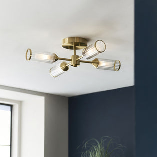 Tour 4 Light Gold & Glass Semi Flush Ceiling Light