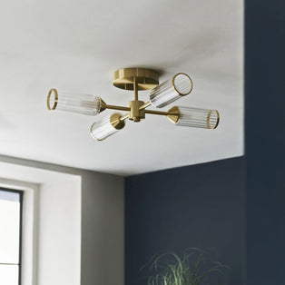 Tour 4 Light Gold & Glass Semi Flush Ceiling Light
