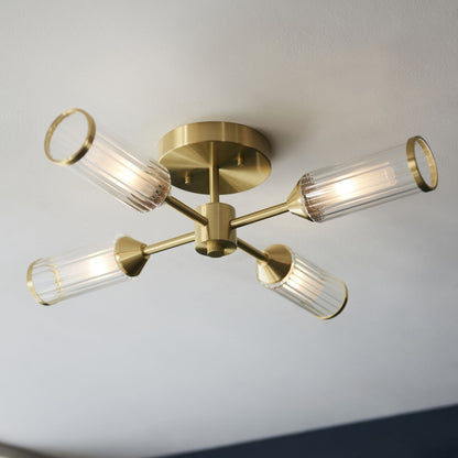 Tour 4 Light Gold & Glass Semi Flush Ceiling Light