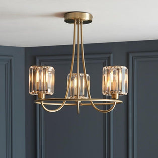 Berenice 3 Light Semi Flush Antique Brass Ceiling Light