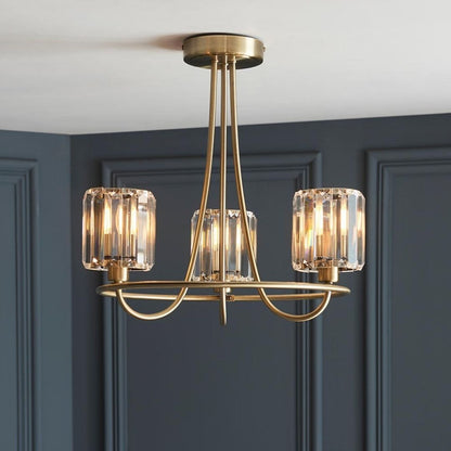 Berenice 3 Light Semi Flush Antique Brass Ceiling Light