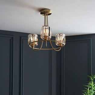 Berenice 3 Light Semi Flush Antique Brass Ceiling Light
