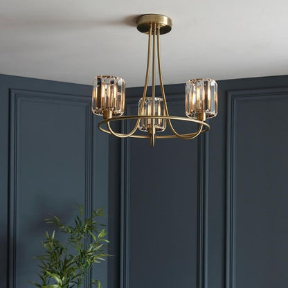 Berenice 3 Light Semi Flush Antique Brass Ceiling Light